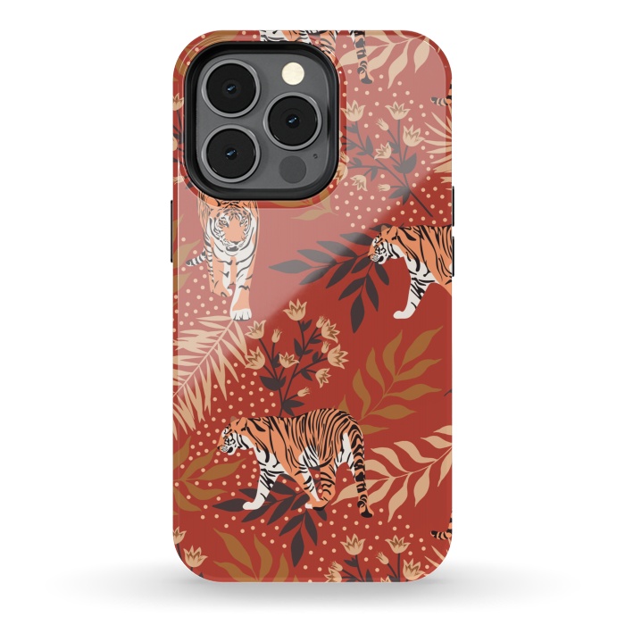 iPhone 13 pro StrongFit Tigers. Red pattern by Julia Badeeva