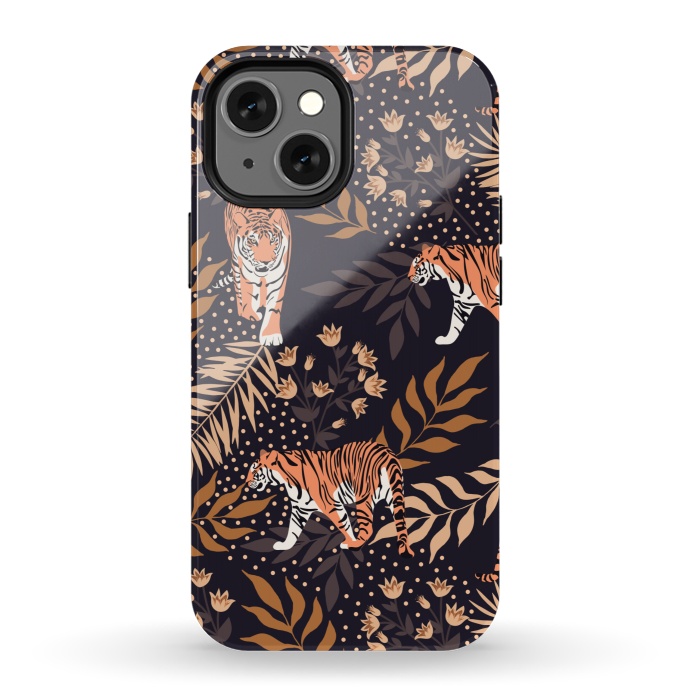 iPhone 13 mini StrongFit Tigers. Purple pattern by Julia Badeeva