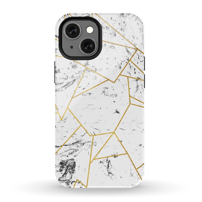 iPhone 13 mini StrongFit White marble and gold frame by Julia Badeeva