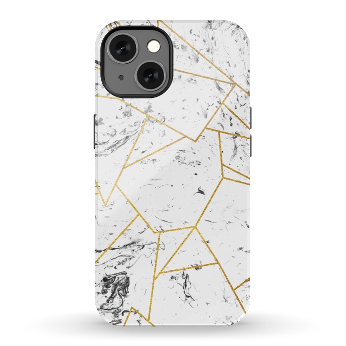 iPhone 13 StrongFit White marble and gold frame by Julia Badeeva