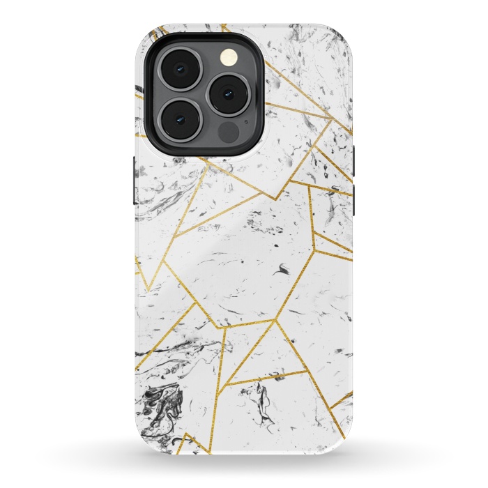iPhone 13 pro StrongFit White marble and gold frame by Julia Badeeva
