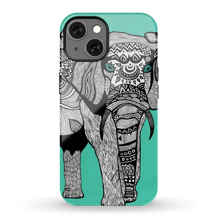 iPhone 13 StrongFit Turquoise Elephant by Pom Graphic Design