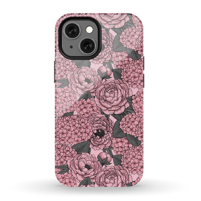 iPhone 13 mini StrongFit Peony and hydrangea in pink by Katerina Kirilova