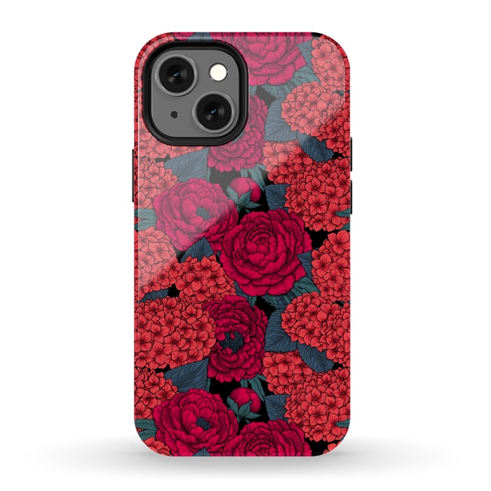 iPhone 13 mini StrongFit Peony and hydrangea in red by Katerina Kirilova