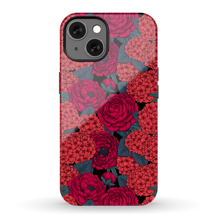 iPhone 13 StrongFit Peony and hydrangea in red by Katerina Kirilova