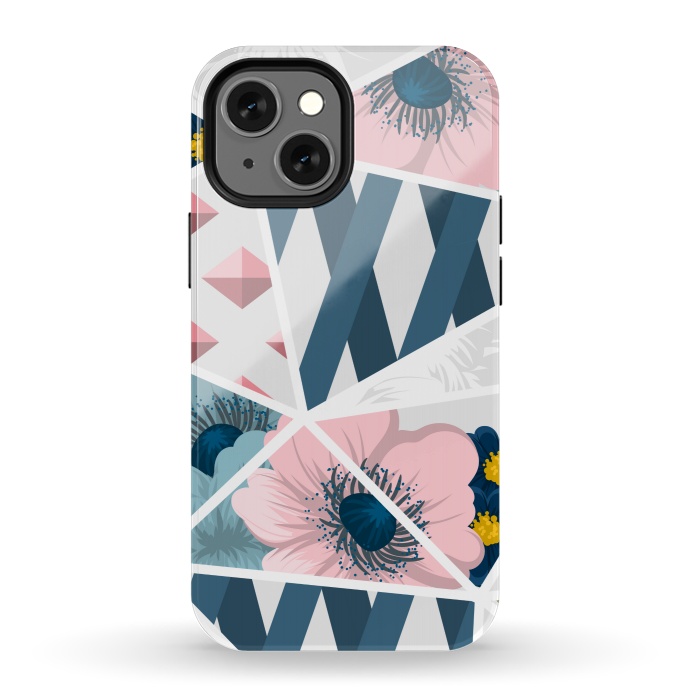 iPhone 13 mini StrongFit BLUE PINK FLORAL PATCHWORK by MALLIKA