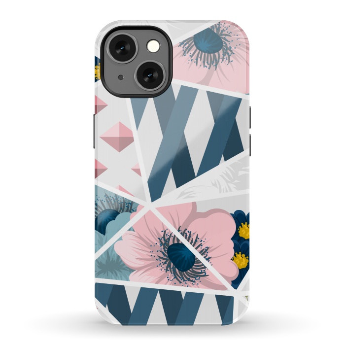 iPhone 13 StrongFit BLUE PINK FLORAL PATCHWORK by MALLIKA