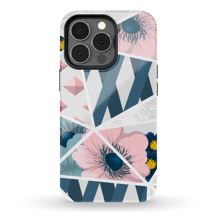 iPhone 13 pro StrongFit BLUE PINK FLORAL PATCHWORK by MALLIKA