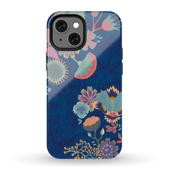 iPhone 13 mini StrongFit Blue chinz florals by Nina Leth