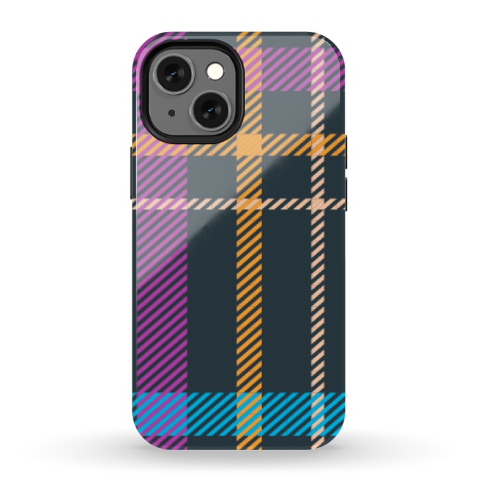 iPhone 13 mini StrongFit tartan black orange purple by haroulita