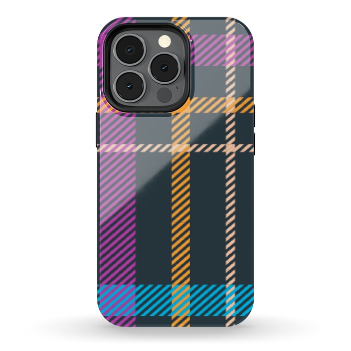 iPhone 13 pro StrongFit tartan black orange purple by haroulita