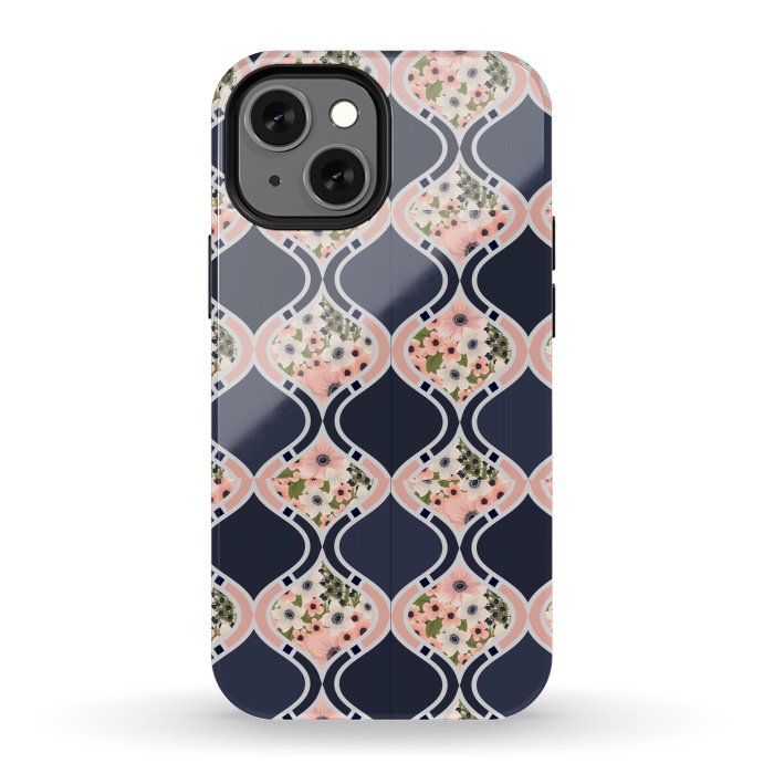 iPhone 13 mini StrongFit blue peach floral print by MALLIKA