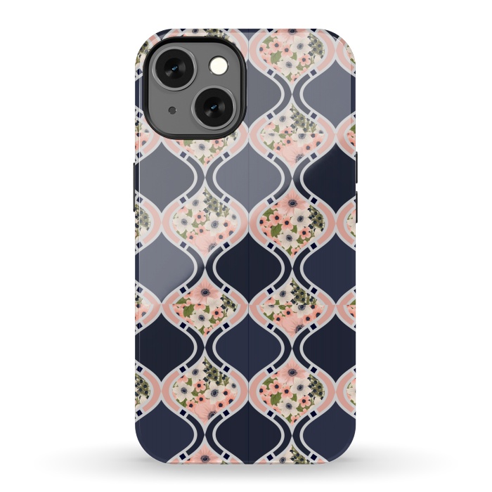 iPhone 13 StrongFit blue peach floral print by MALLIKA