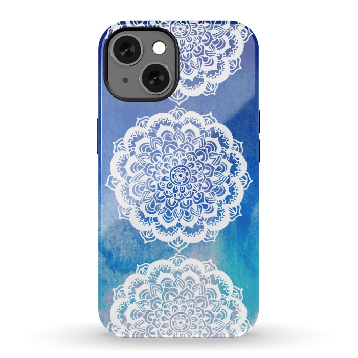 iPhone 13 StrongFit Intricate Mandala on Watercolor Blue by Tangerine-Tane