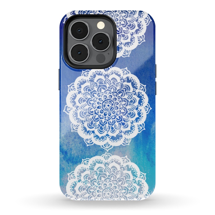 iPhone 13 pro StrongFit Intricate Mandala on Watercolor Blue by Tangerine-Tane
