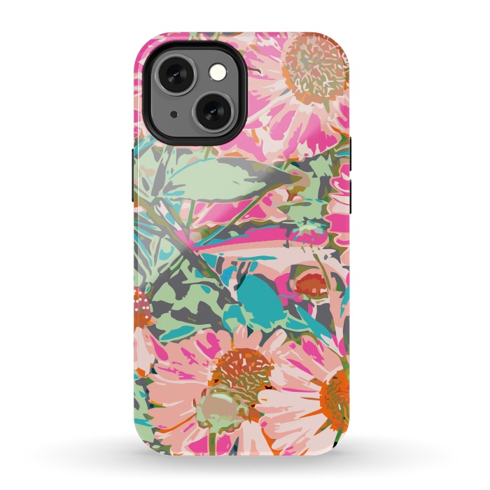 iPhone 13 mini StrongFit Pink Sunflowers Pattern by Uma Prabhakar Gokhale