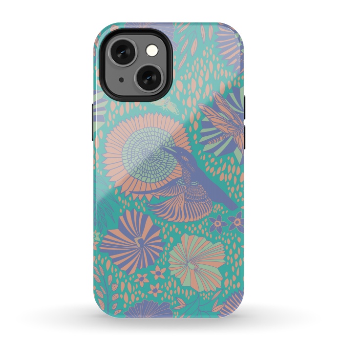 iPhone 13 mini StrongFit Mint bird and dragonfly by Nina Leth
