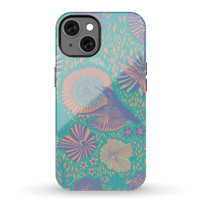 iPhone 13 StrongFit Mint bird and dragonfly by Nina Leth