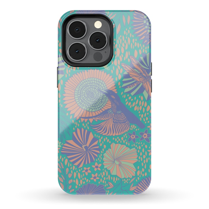 iPhone 13 pro StrongFit Mint bird and dragonfly by Nina Leth