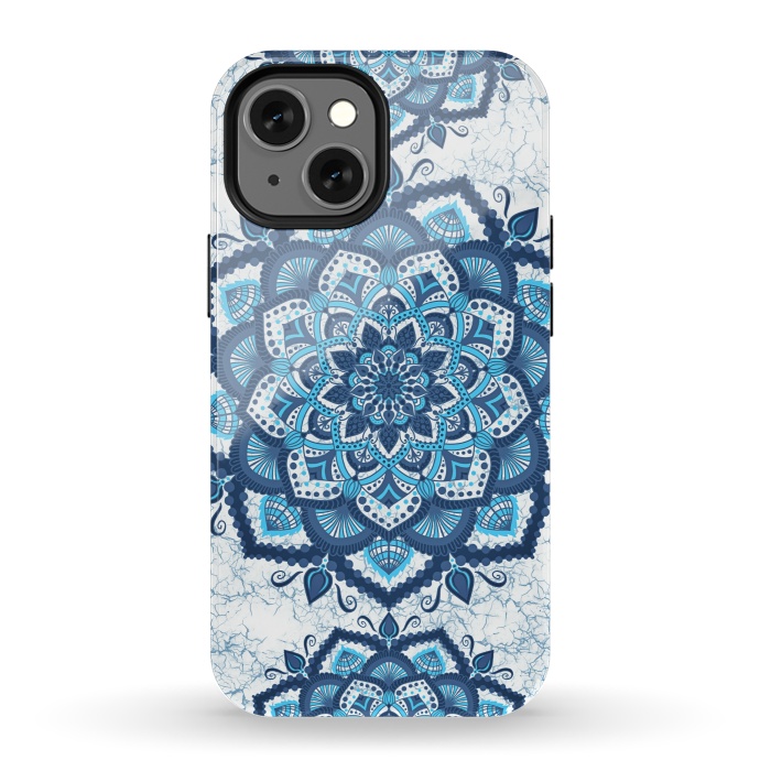 iPhone 13 mini StrongFit Blue white flower mandalas art by Jms