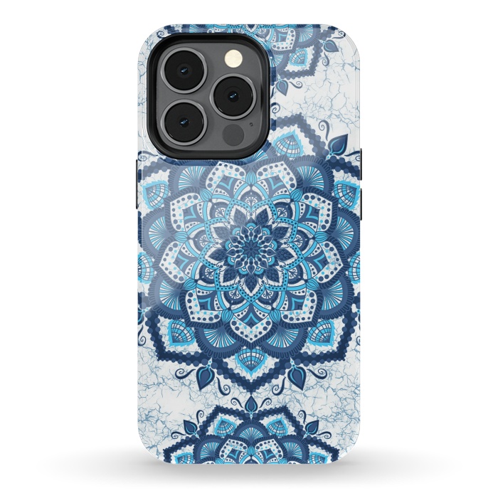 iPhone 13 pro StrongFit Blue white flower mandalas art by Jms