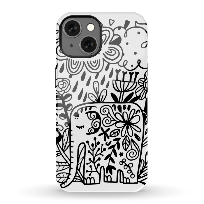 iPhone 13 StrongFit Doodle elephant and flowers by Anna Alekseeva
