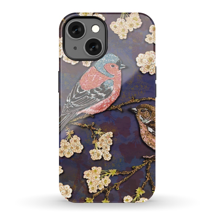 iPhone 13 StrongFit Chaffinches in Cherry Blossom by Lotti Brown