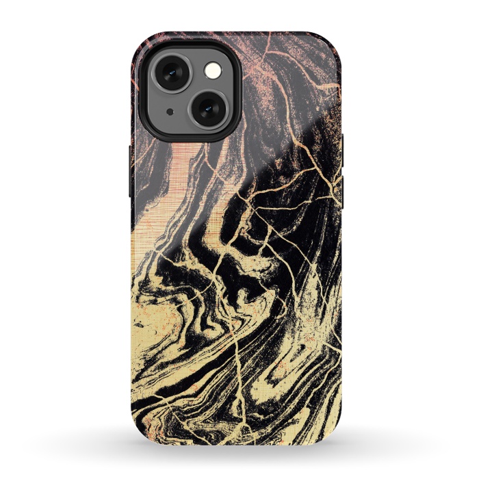 iPhone 13 mini StrongFit Gold marble brush strokes by Oana 