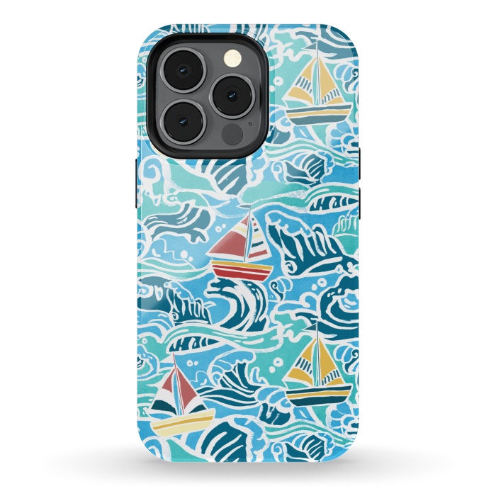 iPhone 13 pro StrongFit Sailboats & Waves by Tangerine-Tane