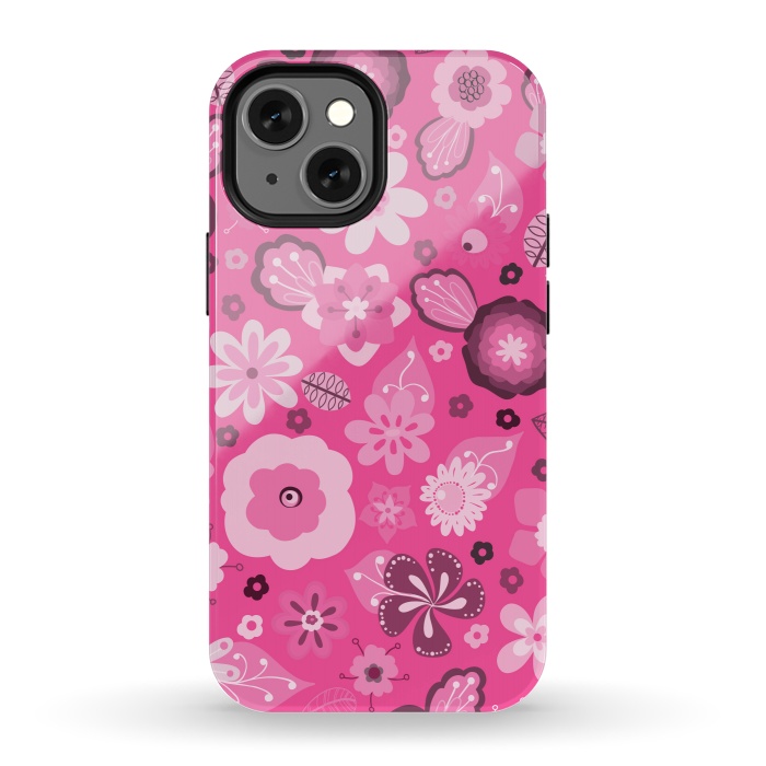 iPhone 13 mini StrongFit Kitsch 70s Flowers in Bright Pink Hues by Paula Ohreen
