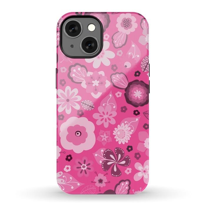iPhone 13 StrongFit Kitsch 70s Flowers in Bright Pink Hues by Paula Ohreen