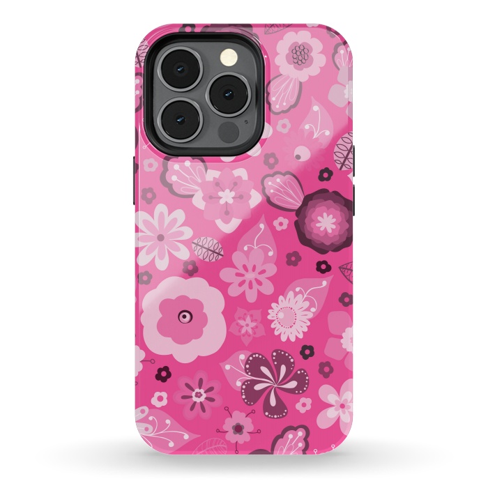 iPhone 13 pro StrongFit Kitsch 70s Flowers in Bright Pink Hues by Paula Ohreen