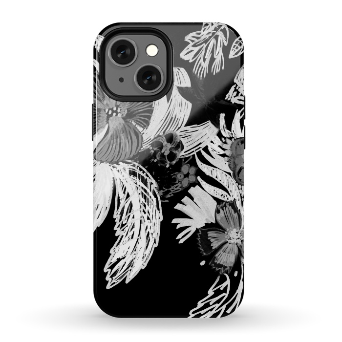 iPhone 13 mini StrongFit Black and white marker sketched flowers by Oana 