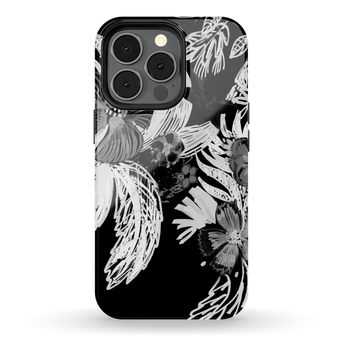 iPhone 13 pro StrongFit Black and white marker sketched flowers by Oana 