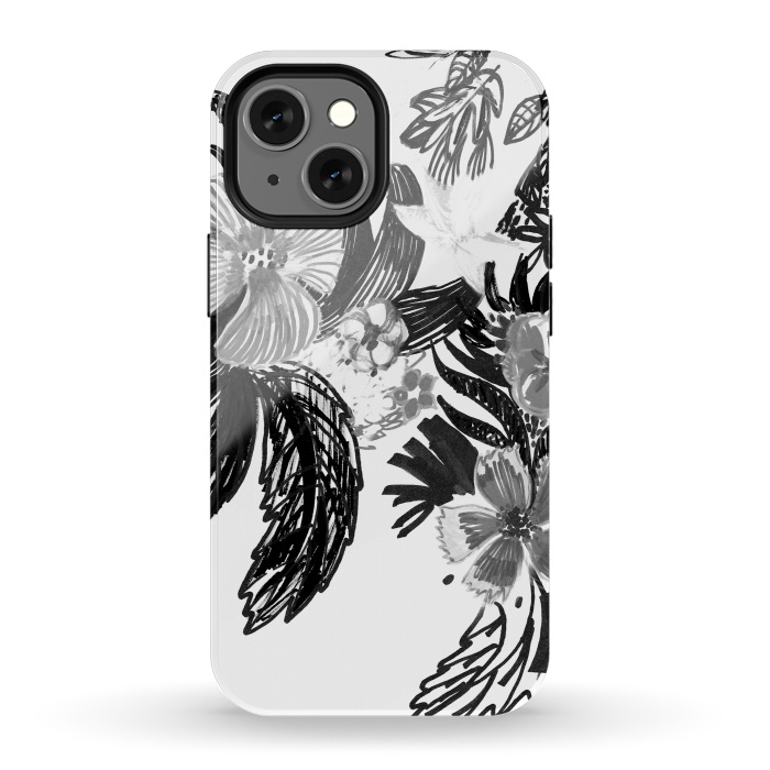iPhone 13 mini StrongFit Black ink sketched flowers by Oana 