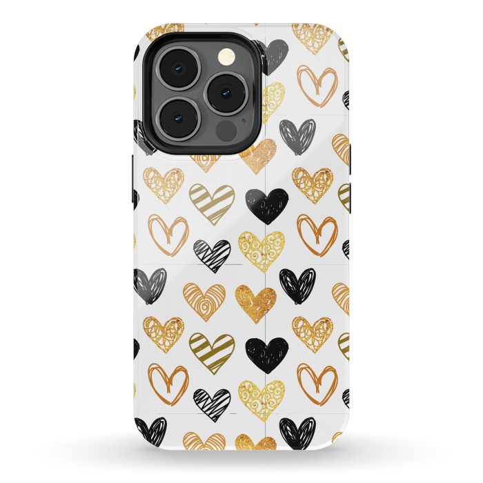 iPhone 13 pro StrongFit BLACK GOLDEN HEARTS PATTERN by MALLIKA