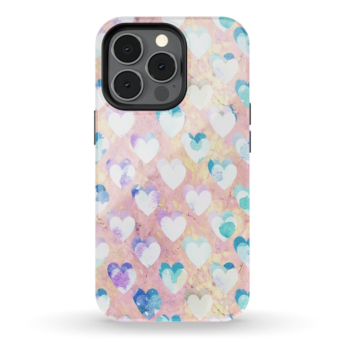 iPhone 13 pro StrongFit Pastel painted hearts on pink marble Valentine by Oana 