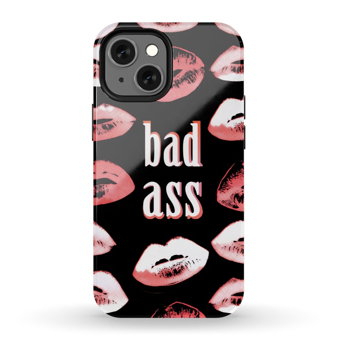 iPhone 13 mini StrongFit Badass lipstick kisses quote design by Oana 