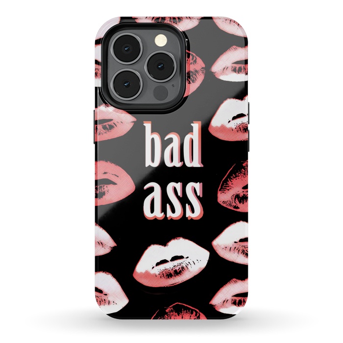 iPhone 13 pro StrongFit Badass lipstick kisses quote design by Oana 