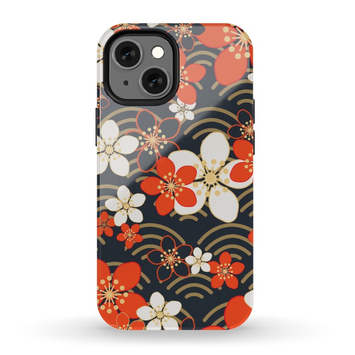 iPhone 13 mini StrongFit white floral ethnic pattern 2  by MALLIKA