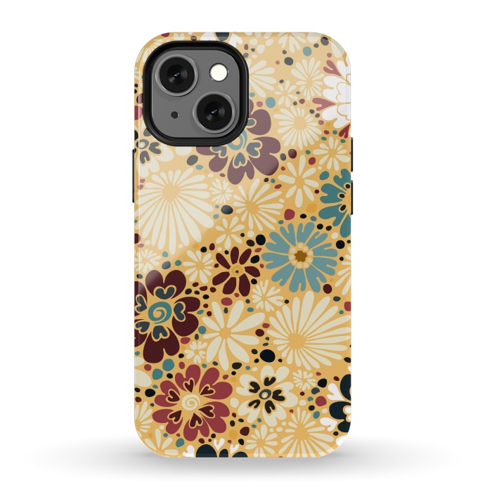 iPhone 13 mini StrongFit 70s Valentine Flowers in Blue and Yellow by Paula Ohreen