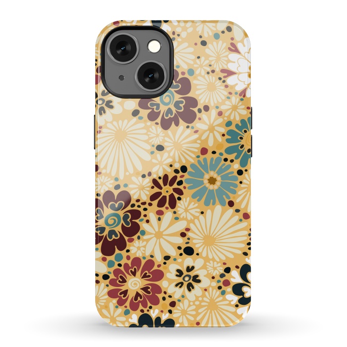 iPhone 13 StrongFit 70s Valentine Flowers in Blue and Yellow by Paula Ohreen