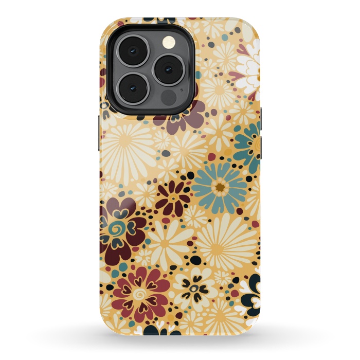 iPhone 13 pro StrongFit 70s Valentine Flowers in Blue and Yellow by Paula Ohreen