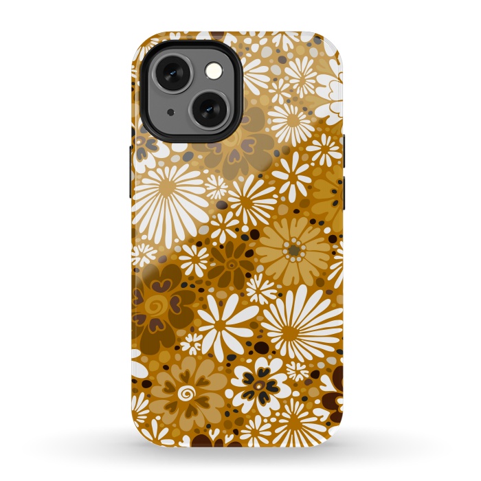 iPhone 13 mini StrongFit 70s Valentine Flowers in Mustard and White by Paula Ohreen