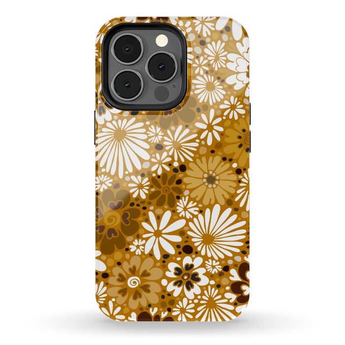 iPhone 13 pro StrongFit 70s Valentine Flowers in Mustard and White by Paula Ohreen
