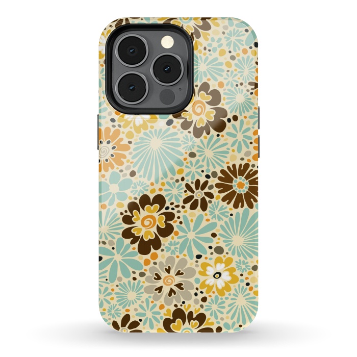 iPhone 13 pro StrongFit 70s Valentine Flowers in Orange, Brown and Blue by Paula Ohreen