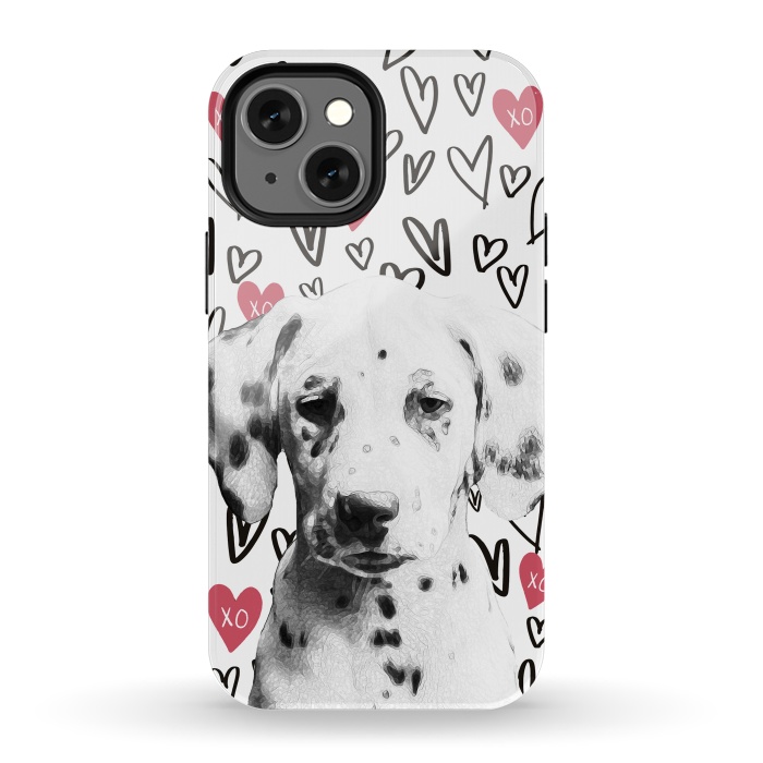 iPhone 13 mini StrongFit Cute Dalmatian and hearts Valentine's day by Oana 