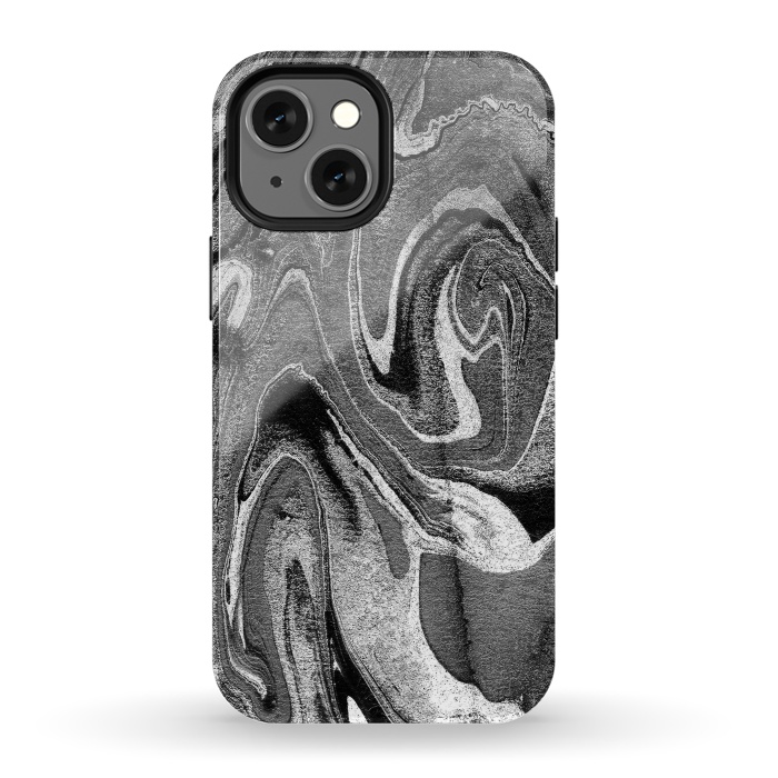 iPhone 13 mini StrongFit black grey liquid marble by Oana 