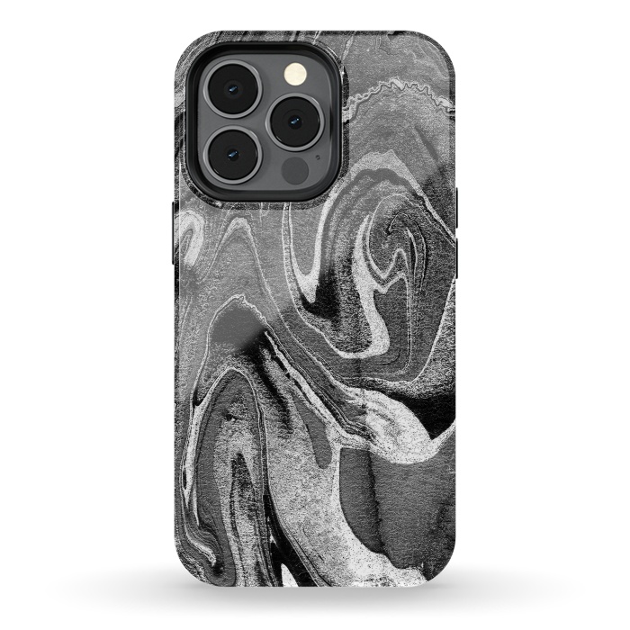 iPhone 13 pro StrongFit black grey liquid marble by Oana 