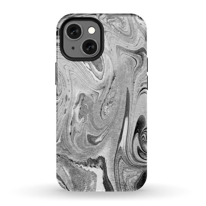 iPhone 13 mini StrongFit Monochrome liquid marble art swirls by Oana 
